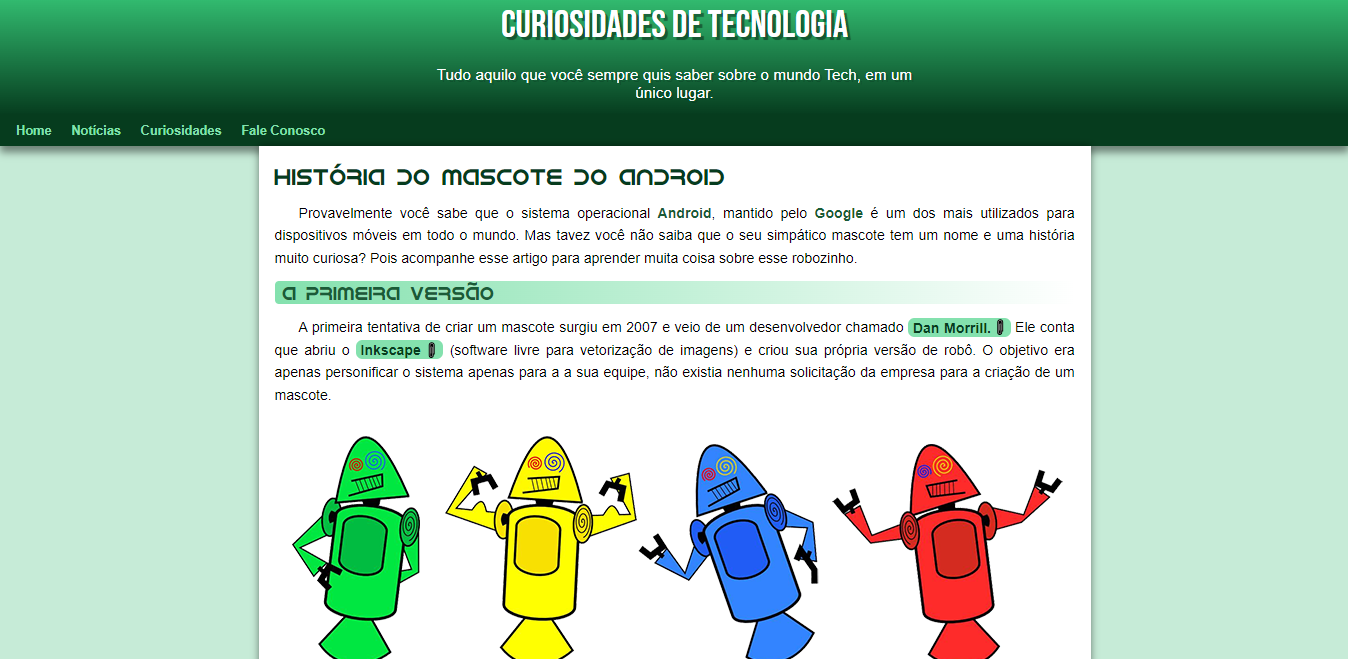 imagem de um site feito em html e css nas aulas do guanabara (Bugdroid)